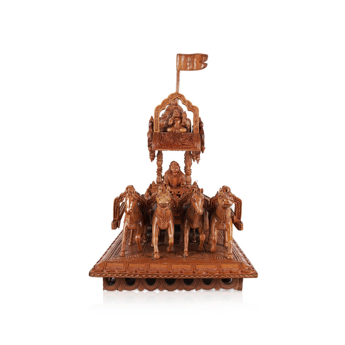 Krishna Arjun Rath Statue - 20 x 23 Inches | Wood Sculpture/ Handmade Arjun Nath Chariot for Home