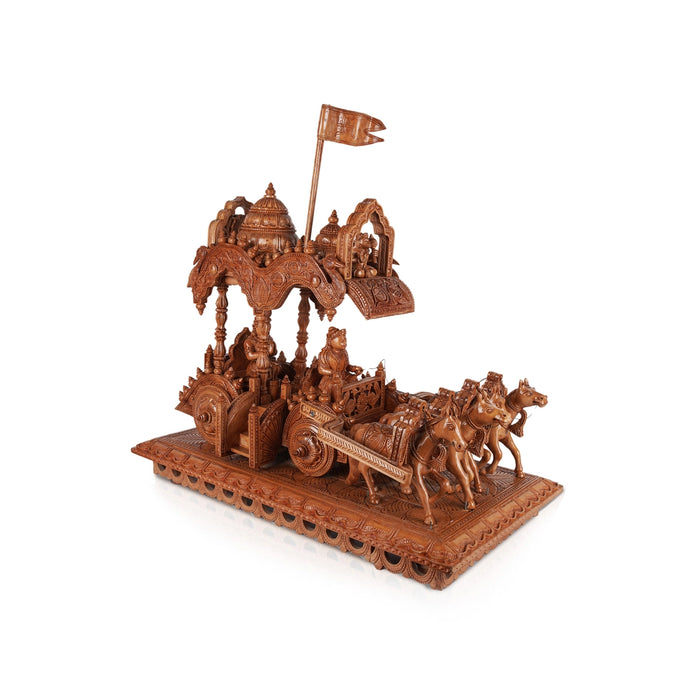 Krishna Arjun Rath Statue - 20 x 23 Inches | Wood Sculpture/ Handmade Arjun Nath Chariot for Home