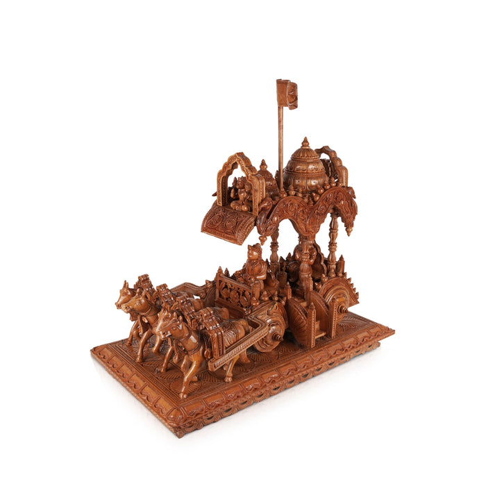 Krishna Arjun Rath Statue - 20 x 23 Inches | Wood Sculpture/ Handmade Arjun Nath Chariot for Home