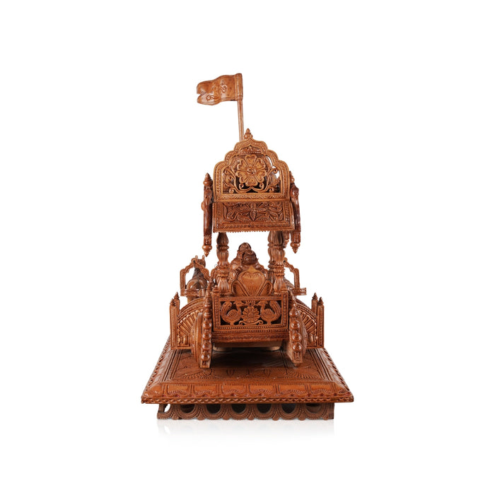 Krishna Arjun Rath Statue - 20 x 23 Inches | Wood Sculpture/ Handmade Arjun Nath Chariot for Home