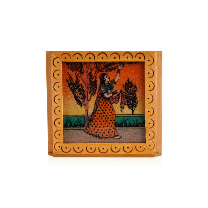 Wooden Pen Stand - 3 x 3 Inches | Gem Stone Pen Holder for Table
