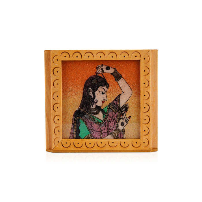 Wooden Pen Stand - 3 x 3 Inches | Gem Stone Pen Holder for Table