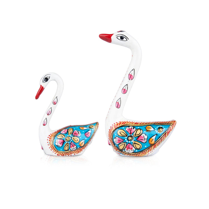Swan Statue Pair - 3 x 2.5 Inches | Aluminium Murti/ Painted Swan Sculpture for Home Decor
