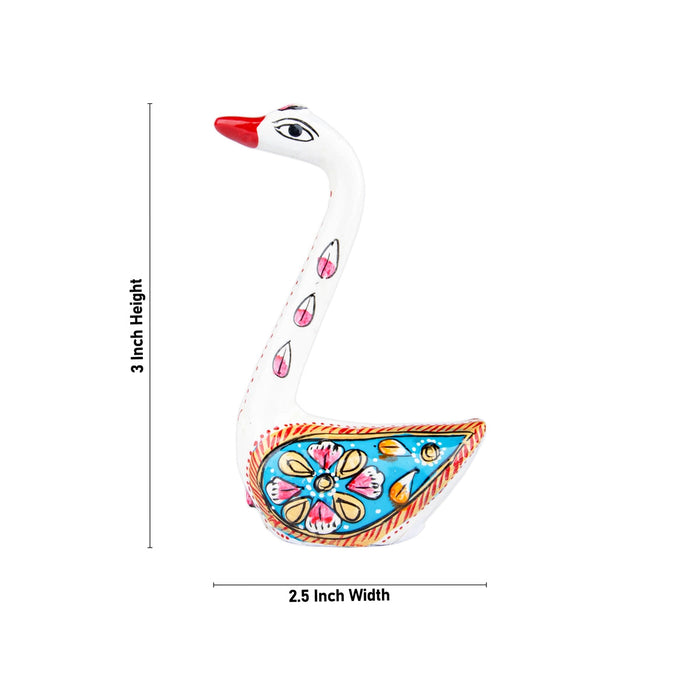 Swan Statue Pair - 3 x 2.5 Inches | Aluminium Murti/ Painted Swan Sculpture for Home Decor