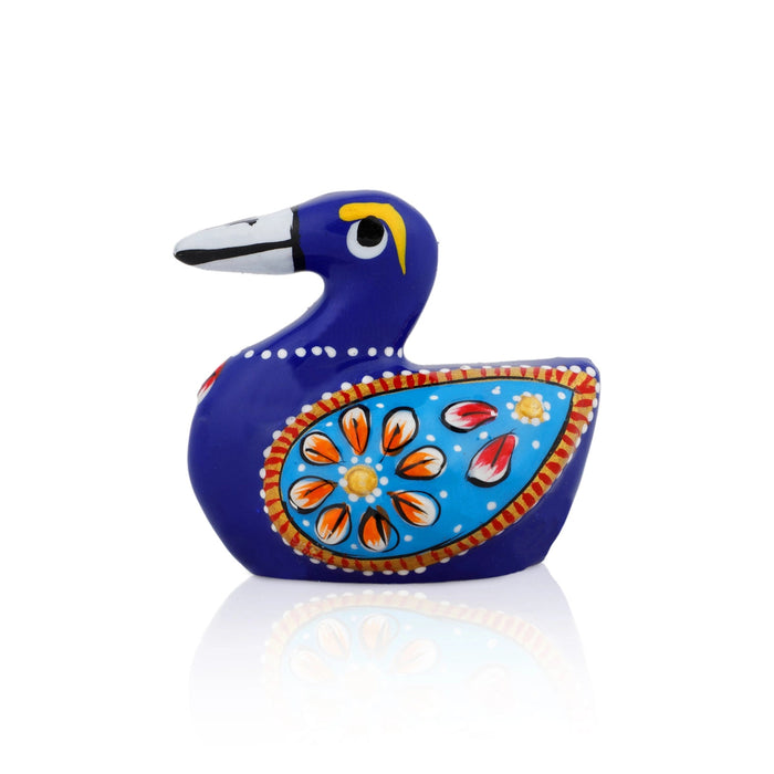 Duck Figurine - 1.5 x 2 Inches | Metal Duck Sculpture/ Blue Colour Painted Duck Statue for Home Decor