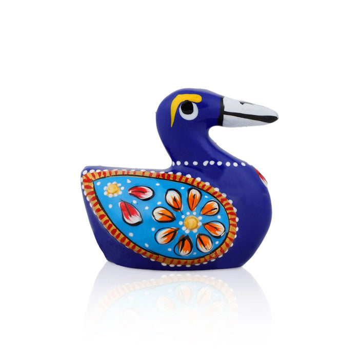 Duck Figurine - 1.5 x 2 Inches | Metal Duck Sculpture/ Blue Colour Painted Duck Statue for Home Decor