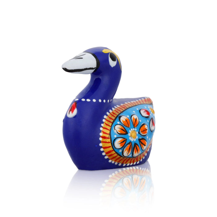 Duck Figurine - 1.5 x 2 Inches | Metal Duck Sculpture/ Blue Colour Painted Duck Statue for Home Decor
