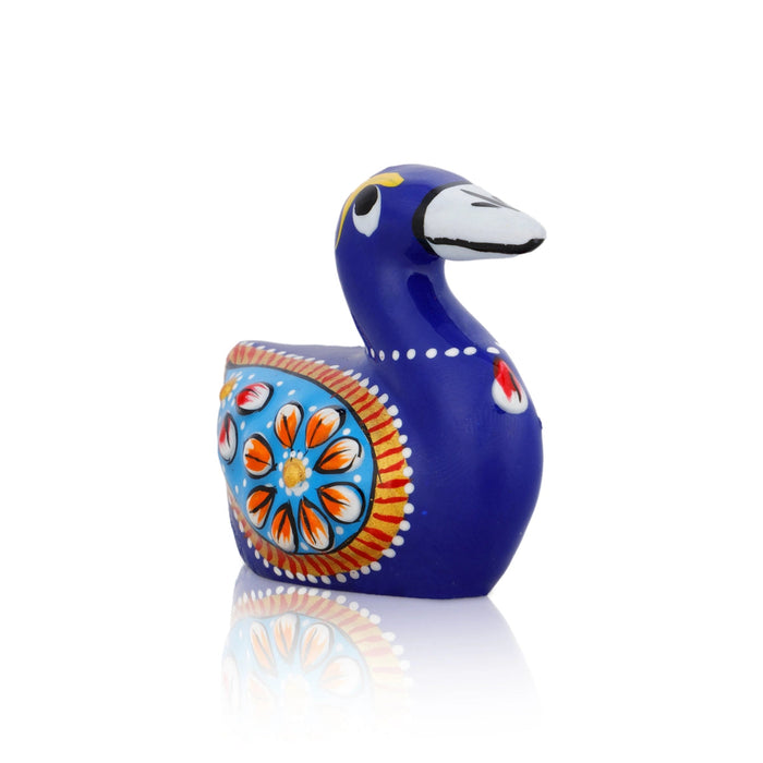 Duck Figurine - 1.5 x 2 Inches | Metal Duck Sculpture/ Blue Colour Painted Duck Statue for Home Decor