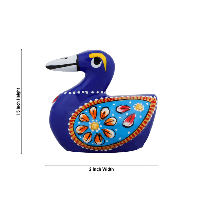 Duck Figurine - 1.5 x 2 Inches | Metal Duck Sculpture/ Blue Colour Painted Duck Statue for Home Decor