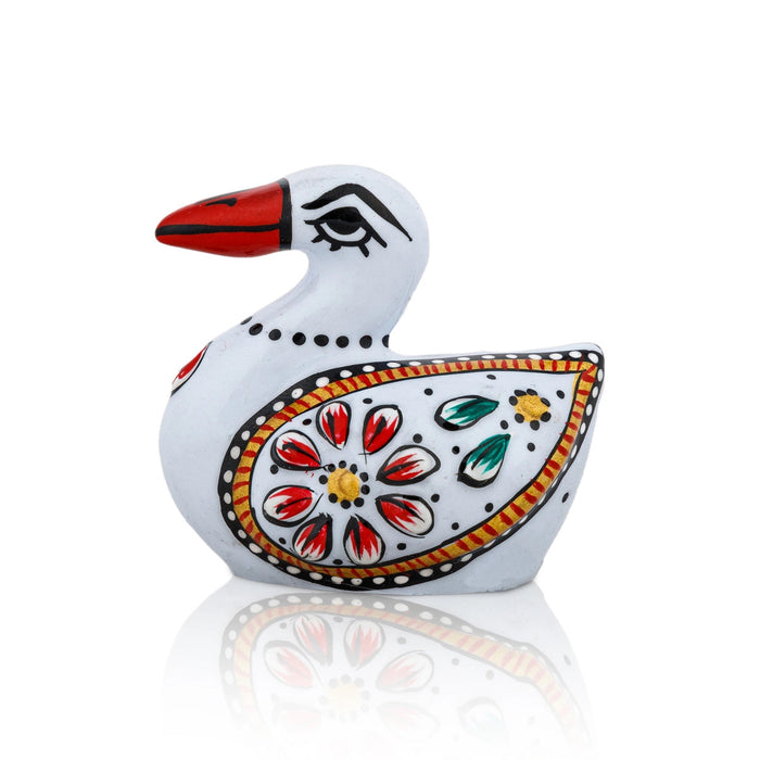 Duck Figurine - 1.5 x 2 Inches | Metal Duck Statue/ White Colour Painted Duck Sculpture for Home Decor