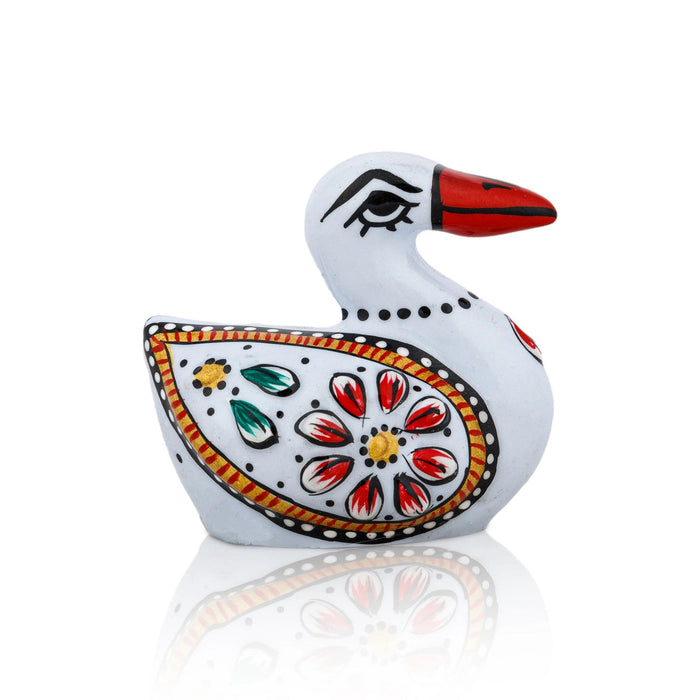 Duck Figurine - 1.5 x 2 Inches | Metal Duck Statue/ White Colour Painted Duck Sculpture for Home Decor