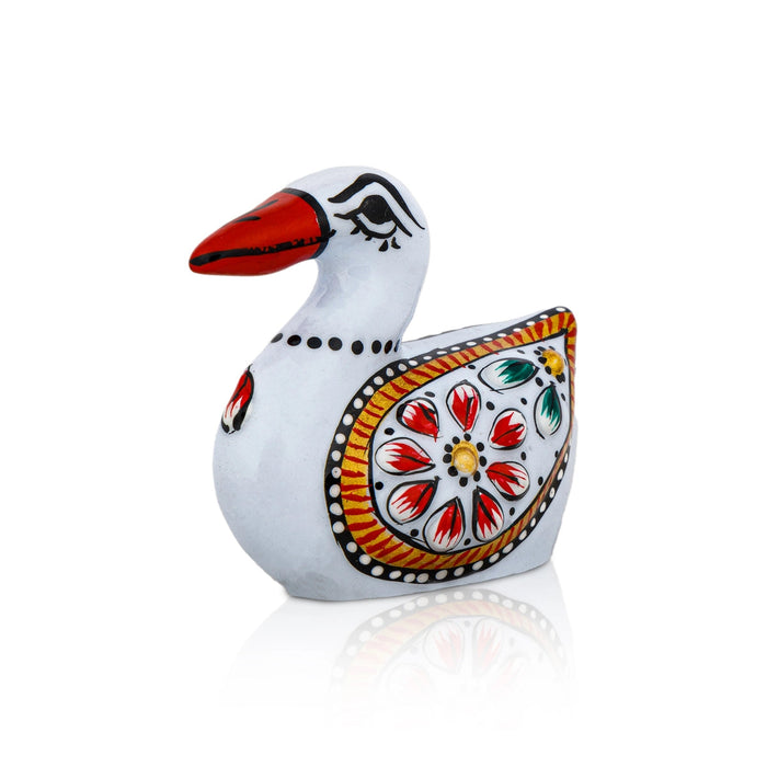 Duck Figurine - 1.5 x 2 Inches | Metal Duck Statue/ White Colour Painted Duck Sculpture for Home Decor