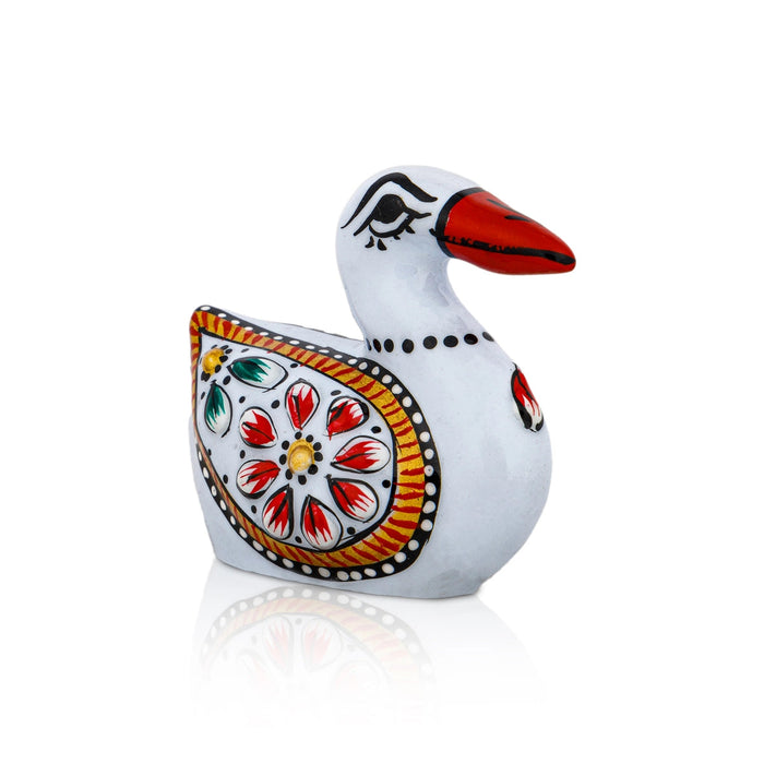 Duck Figurine - 1.5 x 2 Inches | Metal Duck Statue/ White Colour Painted Duck Sculpture for Home Decor