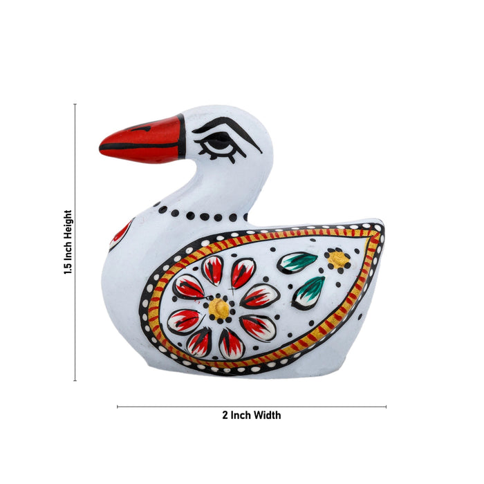 Duck Figurine - 1.5 x 2 Inches | Metal Duck Statue/ White Colour Painted Duck Sculpture for Home Decor