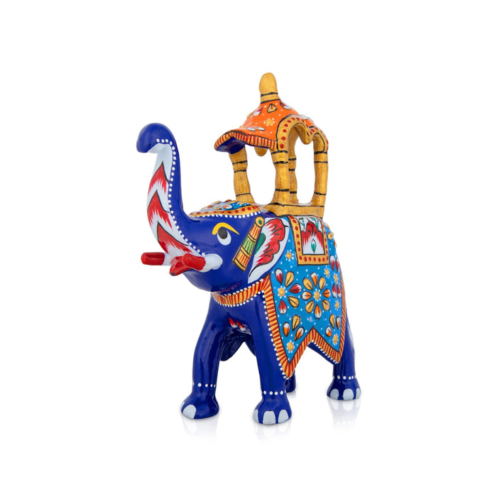 Elephant Statue - 5 x 4.5 Inches | Painted Elephant Sculpture/ Metal Ambari Elephant Idol for Home Decor