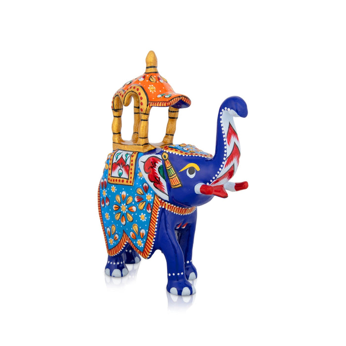 Elephant Statue - 5 x 4.5 Inches | Painted Elephant Sculpture/ Metal Ambari Elephant Idol for Home Decor