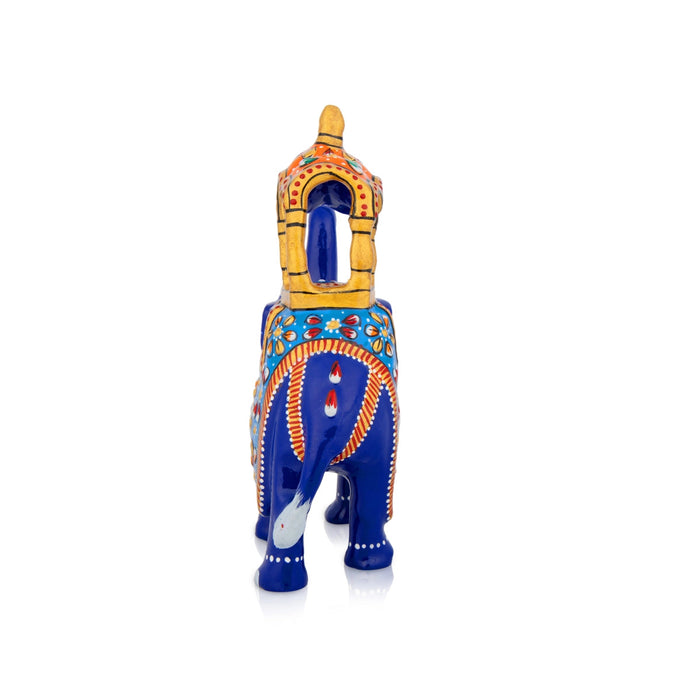 Elephant Statue - 5 x 4.5 Inches | Painted Elephant Sculpture/ Metal Ambari Elephant Idol for Home Decor