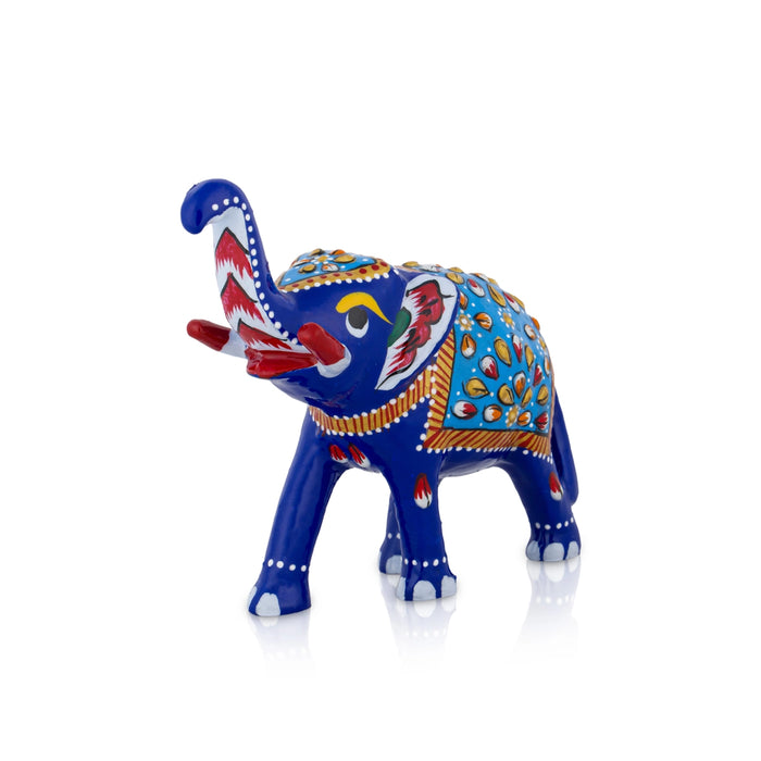 Trunk Up Elephant Statue - 3 x 4 Inches | Metal Elephant Idol/ Painted Elephant Sculpture for Home