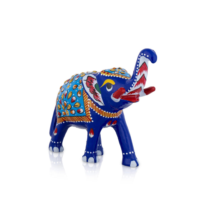 Trunk Up Elephant Statue - 3 x 4 Inches | Metal Elephant Idol/ Painted Elephant Sculpture for Home