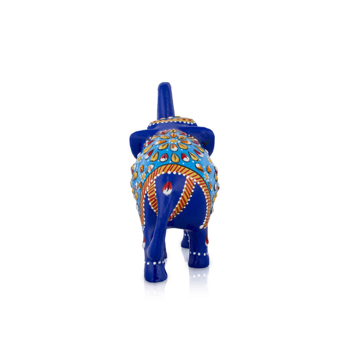 Trunk Up Elephant Statue - 3 x 4 Inches | Metal Elephant Idol/ Painted Elephant Sculpture for Home