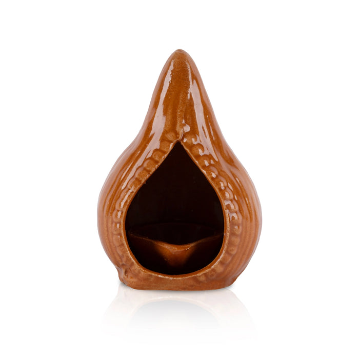 Kartik Deepam - 4.25 x 3 Inches | Coconut Shape Ceramic Lamp/ Karthik Deepam/ Agal Vilakku Deepam for Pooja