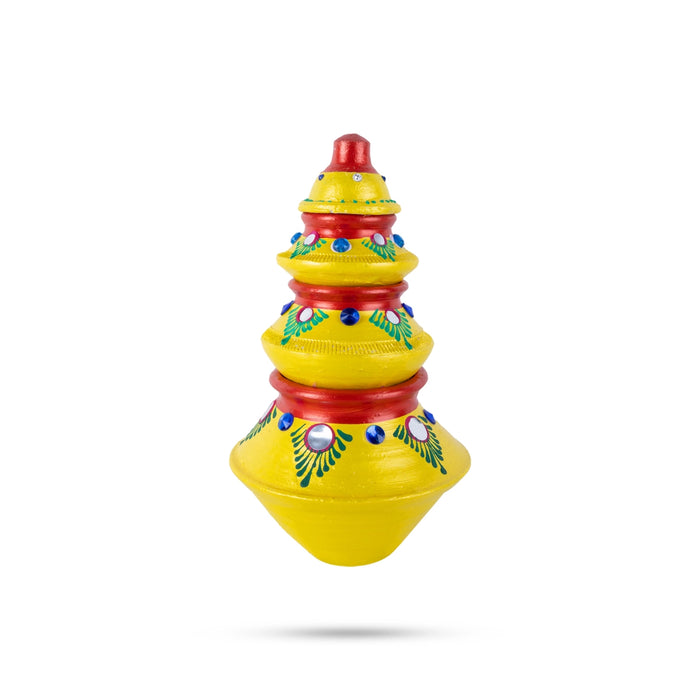 Kubera 3 Step Pot - 8.5 x 5 Inches | Medium Pot/ Kubera Dhanalakshmi Pot/ Kubera Paanai for Pooja Decor
