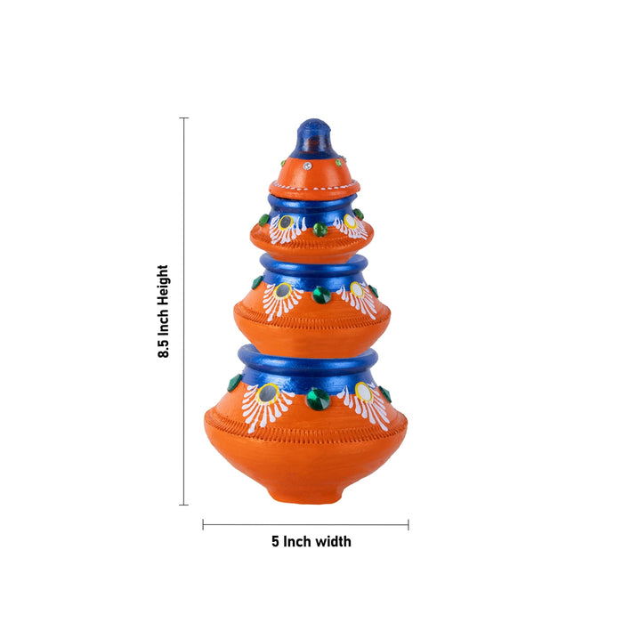 Kubera 3 Step Pot - 8.5 x 5 Inches | Medium Pot/ Kubera Dhanalakshmi Pot/ Kubera Paanai for Pooja Decor