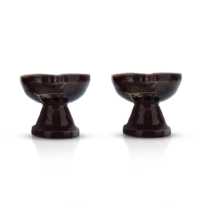 Agal Vilakku With Base - 2 x 3 Inches | 2 Pcs/ Ceramic Diya/ Oil Lamp for Karthigai Deepam
