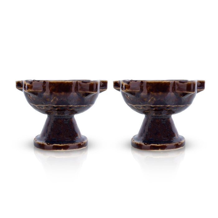 Agal Deepam With Base - 1.75 x 1.25 Inches | 2 Pcs/ 5 Face Ceramic Vilakku/ Diya For Pooja Space & Festive