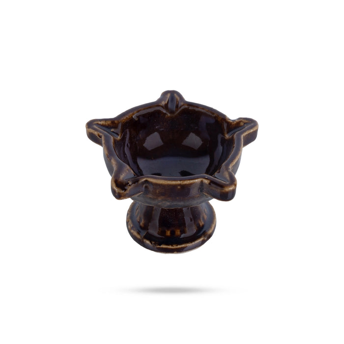 Agal Deepam With Base - 1.75 x 1.25 Inches | 2 Pcs/ 5 Face Ceramic Vilakku/ Diya For Pooja Space & Festive