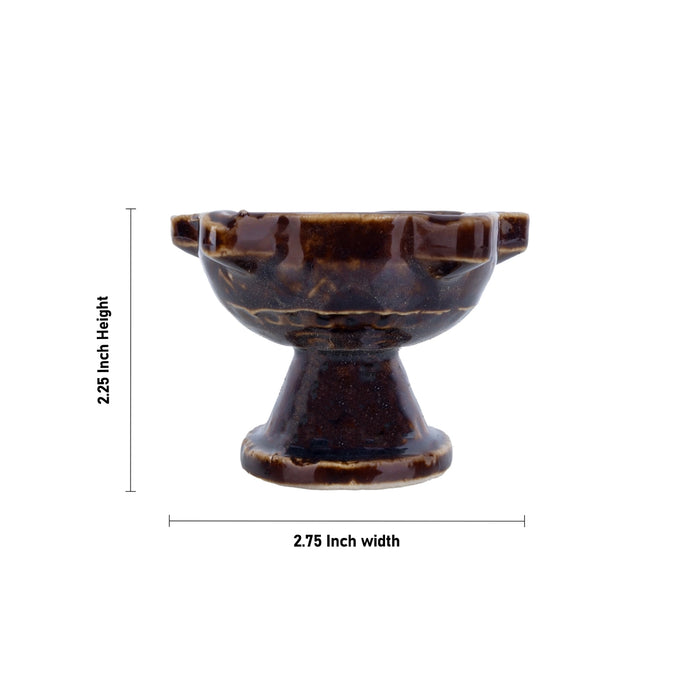 Agal Deepam With Base - 1.75 x 1.25 Inches | 2 Pcs/ 5 Face Ceramic Vilakku/ Diya For Pooja Space & Festive