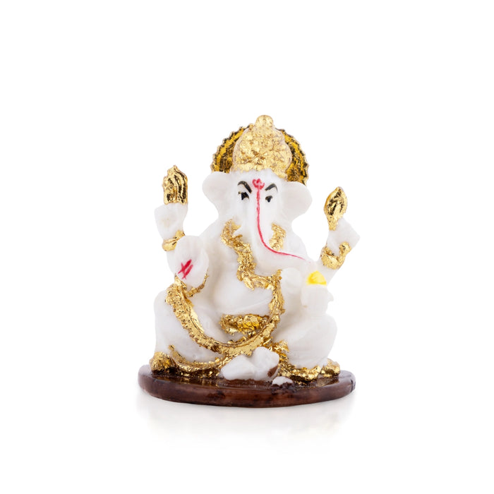 Ganesh Murti Sitting - 2.25 × 1.75 Inches | Red & Gold Ganpati Murti / Mini Vinayaka Idol For Pooja & Gifting