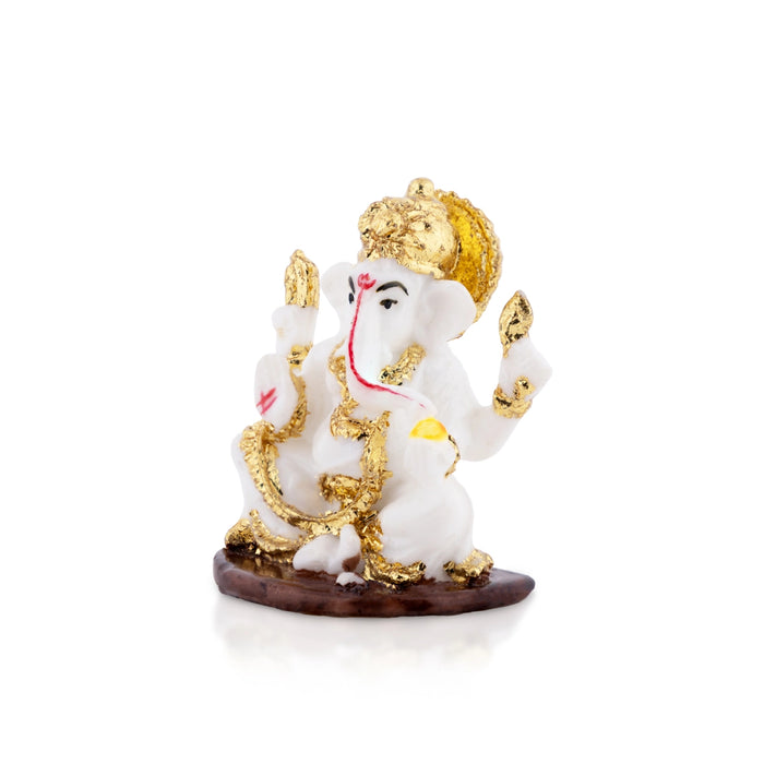 Ganesh Murti Sitting - 2.25 × 1.75 Inches | Red & Gold Ganpati Murti / Mini Vinayaka Idol For Pooja & Gifting