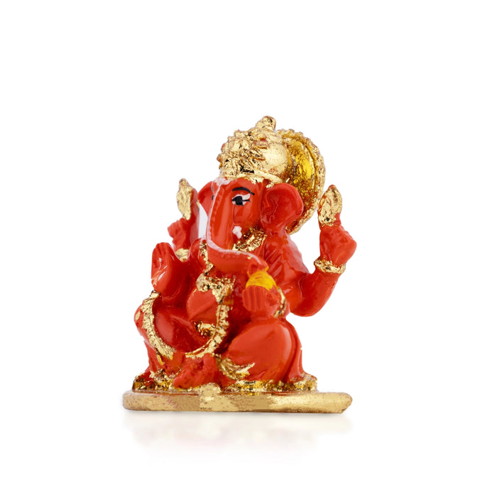 Ganesh Murti Sitting - 2.25 × 1.75 Inches | Red & Gold Ganpati Murti / Mini Vinayaka Idol For Pooja & Gifting