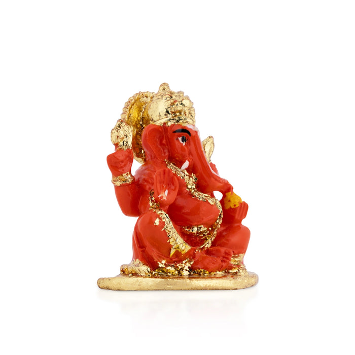 Ganesh Murti Sitting - 2.25 × 1.75 Inches | Red & Gold Ganpati Murti / Mini Vinayaka Idol For Pooja & Gifting
