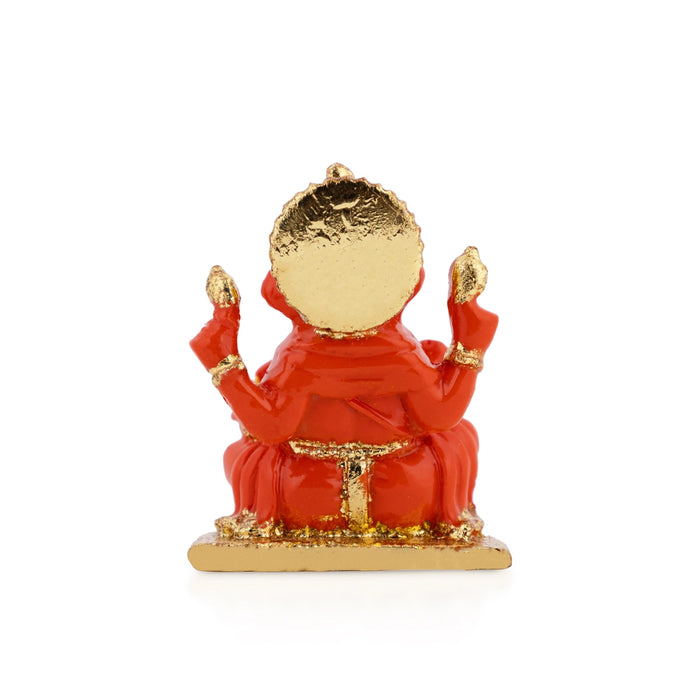 Ganesh Murti Sitting - 2.25 × 1.75 Inches | Red & Gold Ganpati Murti / Mini Vinayaka Idol For Pooja & Gifting