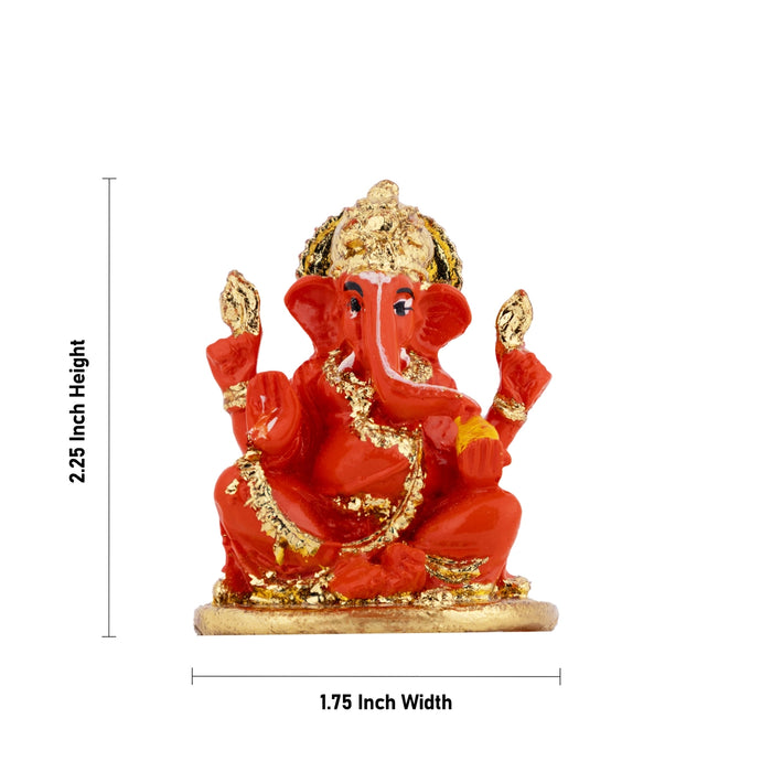 Ganesh Murti Sitting - 2.25 × 1.75 Inches | Red & Gold Ganpati Murti / Mini Vinayaka Idol For Pooja & Gifting