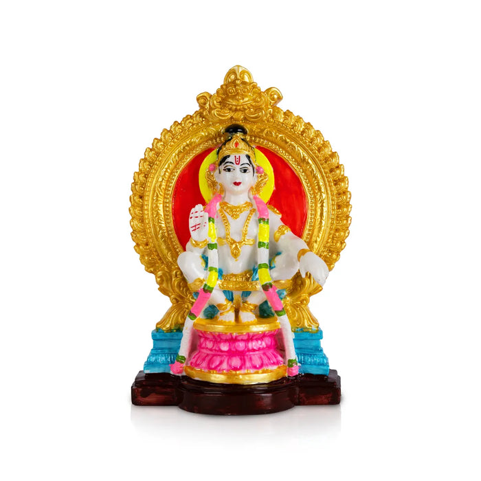 Lord Ayyappan With Arch Murti - 8.5 x 5.5 Inches | Ayyappa Swamy Idol / Divine Statue For Pooja & Home Decor