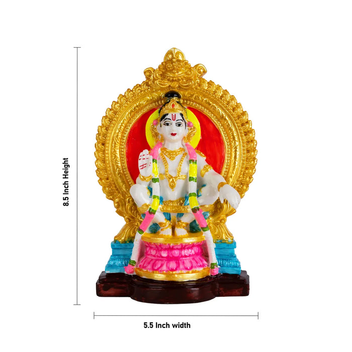 Lord Ayyappan With Arch Murti - 8.5 x 5.5 Inches | Ayyappa Swamy Idol / Divine Statue For Pooja & Home Decor