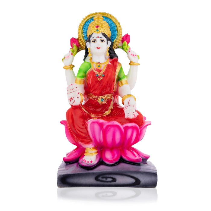 Lakshmi Sitting On Lotus Murti - 7 × 3.25 Inches | Marble Laxmi Devi Idol / Lakshmi Murti For Pooja & Prosperity