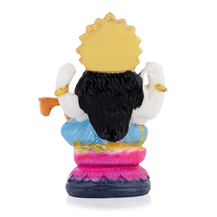 Saraswati Sitting on Lotus Murti - 4.25 x 2.5 Inches | Colorful Saraswati Idol / Vidya Devi Murti For Pooja