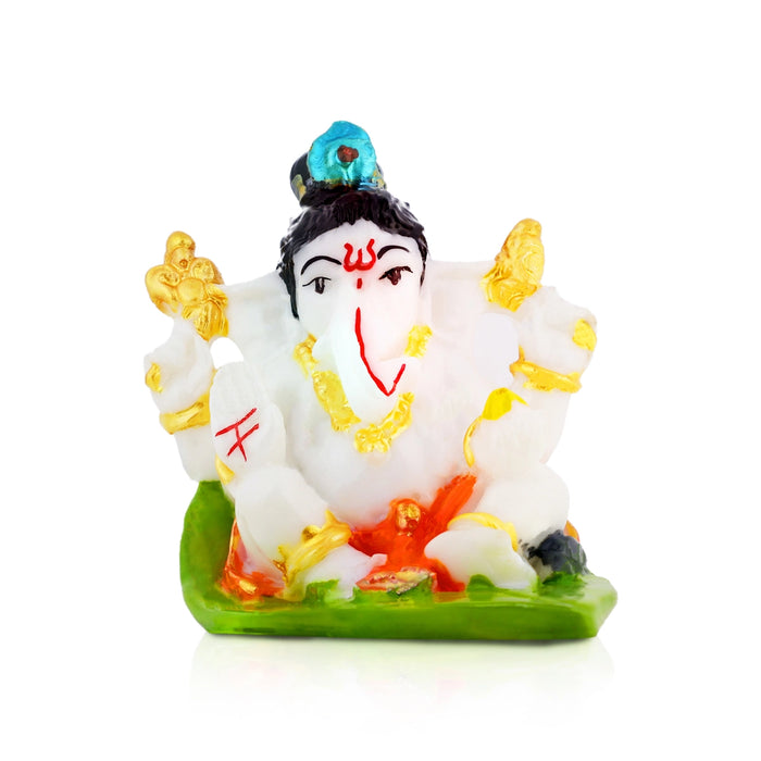 Ganesha Murti - 2.5 × 2 Inches | White & Gold Ganpati Idol / Vinayaka Murti For Pooja & Gifting