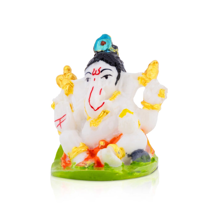 Ganesha Murti - 2.5 × 2 Inches | White & Gold Ganpati Idol / Vinayaka Murti For Pooja & Gifting