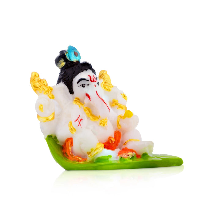 Ganesha Murti - 2.5 × 2 Inches | White & Gold Ganpati Idol / Vinayaka Murti For Pooja & Gifting