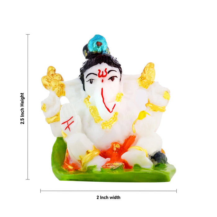 Ganesha Murti - 2.5 × 2 Inches | White & Gold Ganpati Idol / Vinayaka Murti For Pooja & Gifting