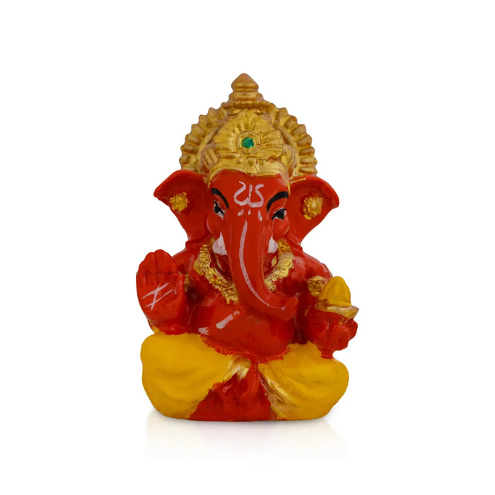 Red Ganesh Murti Sitting - 2.5 X 2 Inches | Mini Ganpati Idol/ Small Ganesha Statue For Home & Car Dashboard