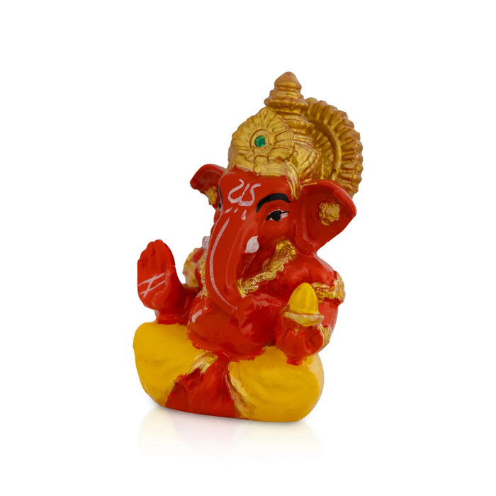 Red Ganesh Murti Sitting - 2.5 X 2 Inches | Mini Ganpati Idol/ Small Ganesha Statue For Home & Car Dashboard