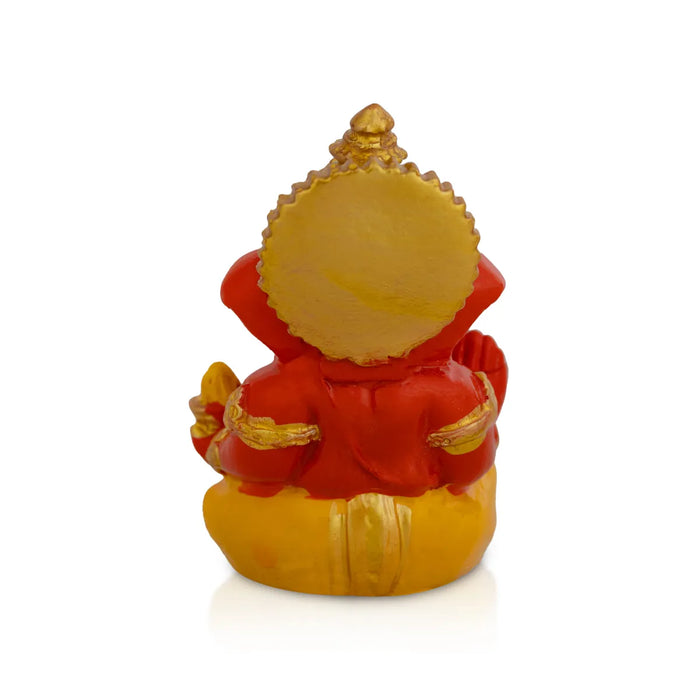Red Ganesh Murti Sitting - 2.5 X 2 Inches | Mini Ganpati Idol/ Small Ganesha Statue For Home & Car Dashboard
