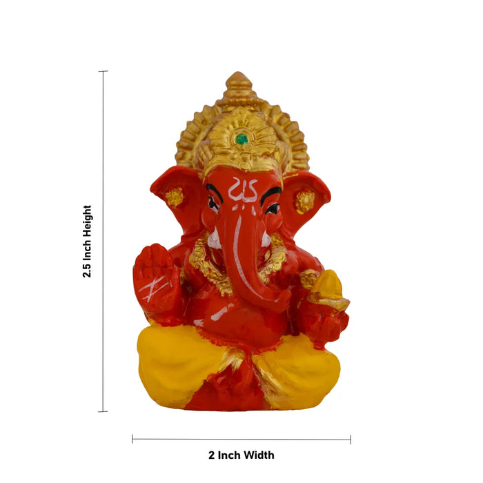 Red Ganesh Murti Sitting - 2.5 X 2 Inches | Mini Ganpati Idol/ Small Ganesha Statue For Home & Car Dashboard