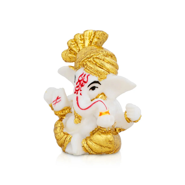 Ganesh Murti Sitting - 2.5 X 2.5 Inches | Mini Ganpati Idol/ White & Gold Ganesha Statue For Home Decor